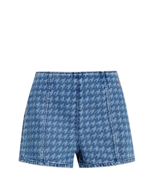 Perfect Moment Blue Houndstooth-Pattern Denim Shorts