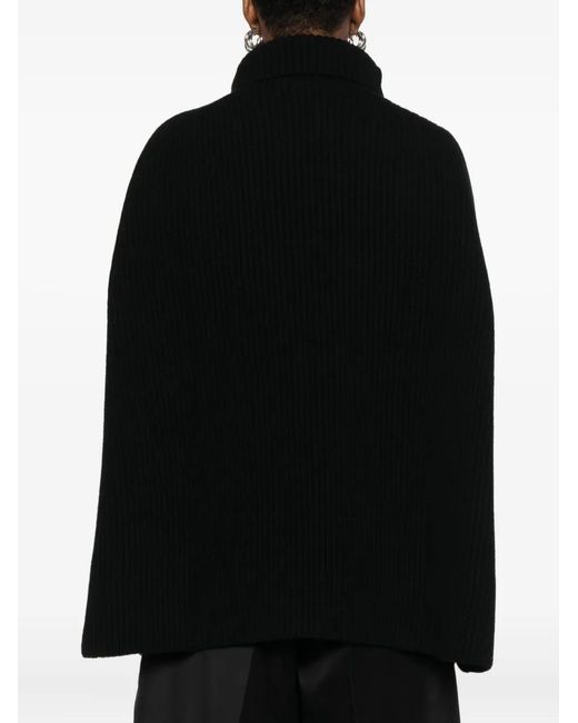 Jil Sander Black Ribbed Turtleneck Cape