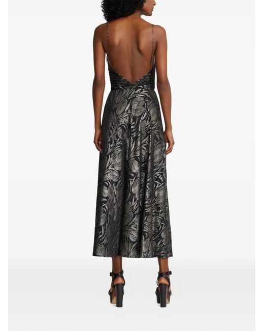 Ralph Lauren Black Henri Floral V-Neck Midi Dress