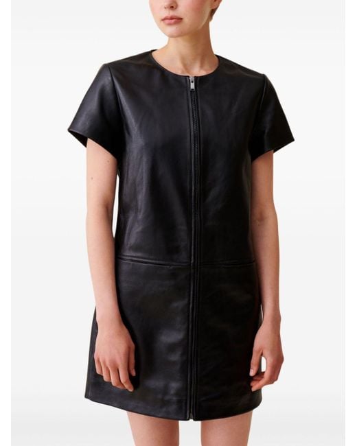 Claudie Pierlot Black Panelled Short-Sleeve Leather Mini Dress