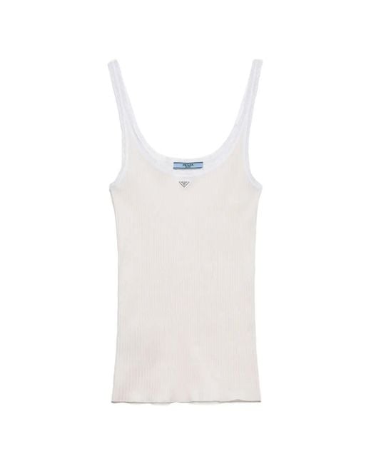 Prada White Ribbed Cotton Top
