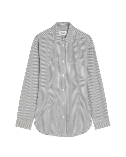 Agolde Gray Cinched Stripe-Pattern Long-Sleeve Cotton Shirt