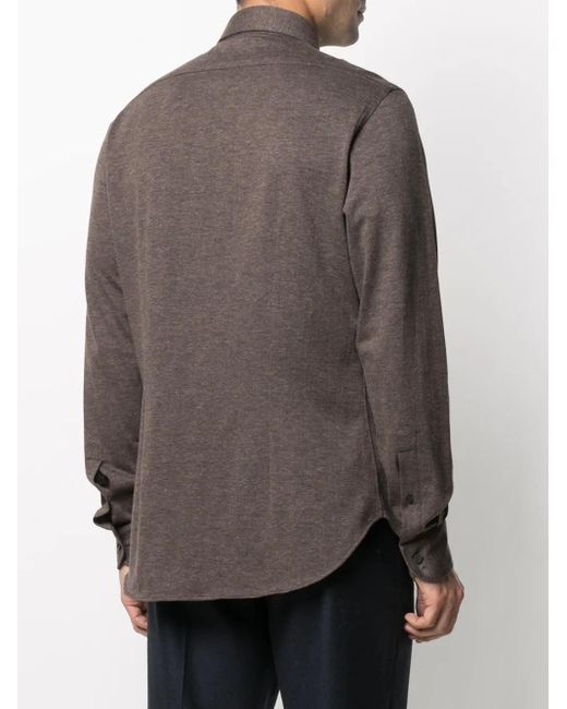 Orian Brown Spread Collar Piqué Shirt for men