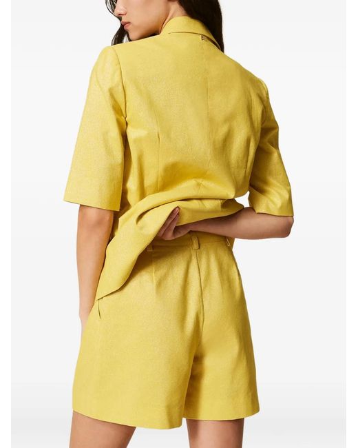 Twinset Yellow Bermuda En Lin Mélangé Avec Lurex