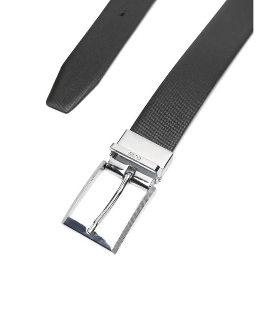 Boss Gray Leather-Buckle Belt for men
