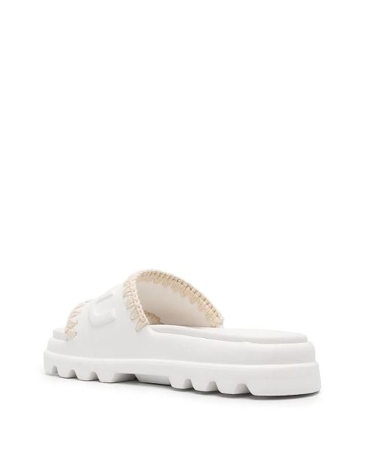 Mou White Eva Logo-Embossed Slides