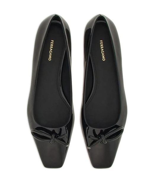 Ferragamo Black Bow-Detailing Leather Ballerina Shoes