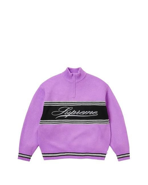 Supreme Purple Script Stripe Half-Zip Sweater for men