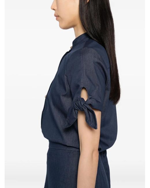 Carolina Herrera Blue Tie-Sleeve Shirt