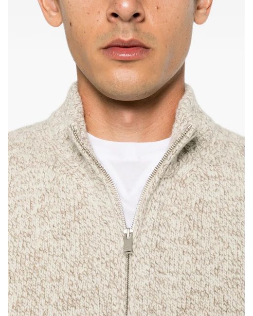 Lardini White Zip-Up Marl-Knit Cardigan for men