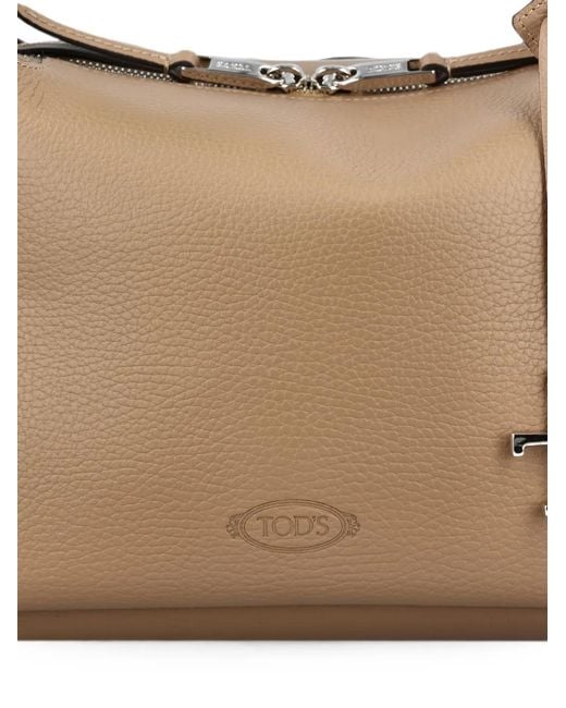 Tod's Brown T Timeless Pebbled Leather Tote Bag