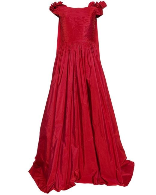 Elie Saab Red Cape-effect Taffeta Gown
