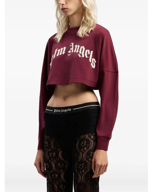 Palm Angels Red Curved-Logo Cropped Sweatshirt