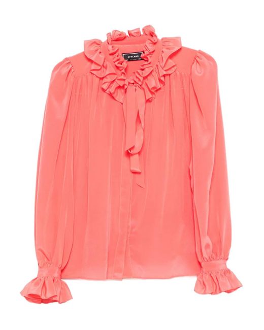 Styland Pink Ruffled-Cuff Silk Top