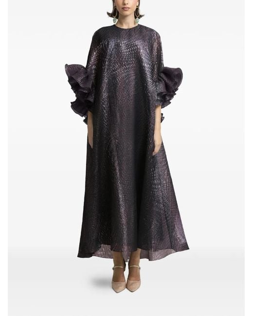 Gemy Maalouf Black Ruffled-Sleeves Maxi Kaftan