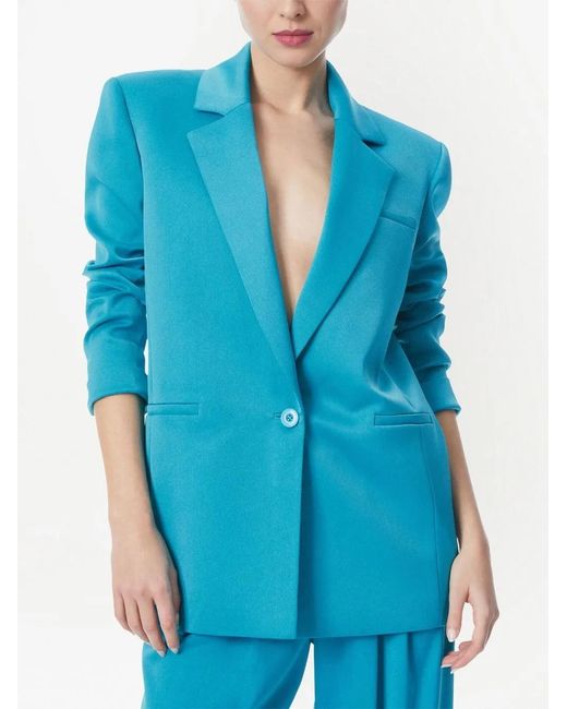 Alice + Olivia Blue Shan Padded-Shoulder Rolled-Sleeve Blazer