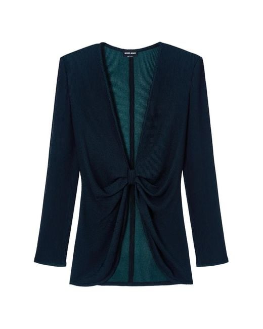Giorgio Armani Blue Cardigan Nervuré À Détail Noué