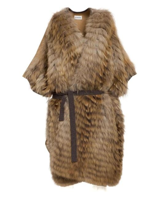 P.A.R.O.S.H. Brown Faux-Fur Belted Coat