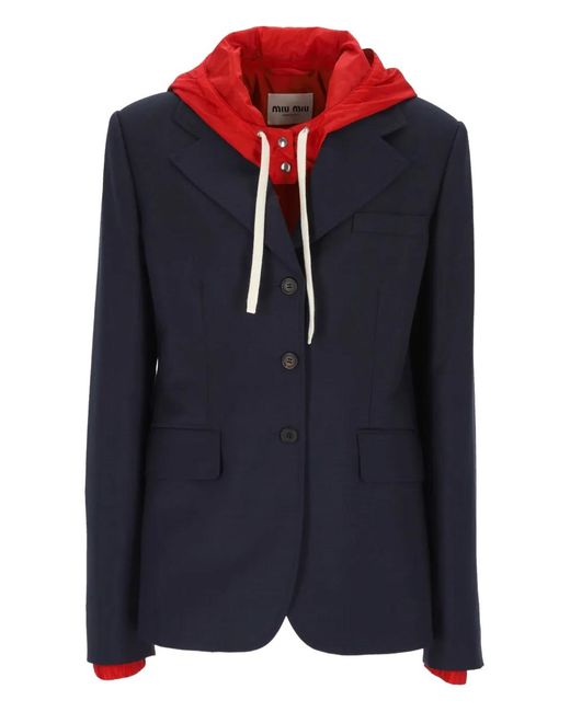 Miu Miu Blue Hooded Wool Blazer