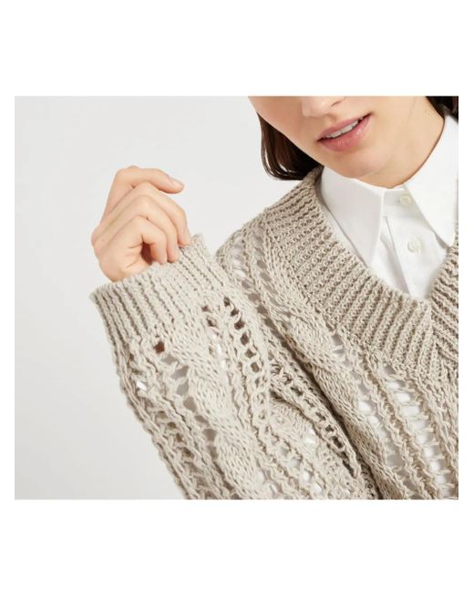 Brunello Cucinelli Multicolor Pullover Mit Lochstrickmuster