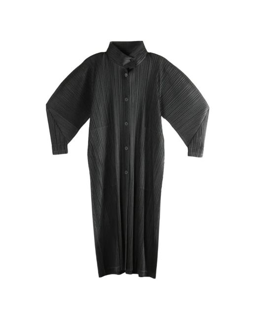 Pleats Please Issey Miyake Black Button Plissé Coat