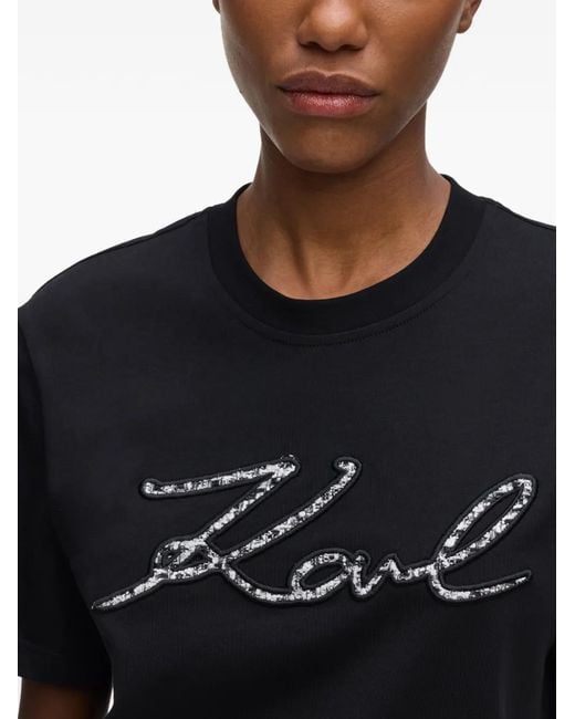 Karl Lagerfeld Black Signature Bouclé T-Shirt