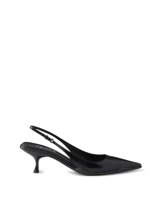 Prada Black Brushed Leather Slingback Pumps