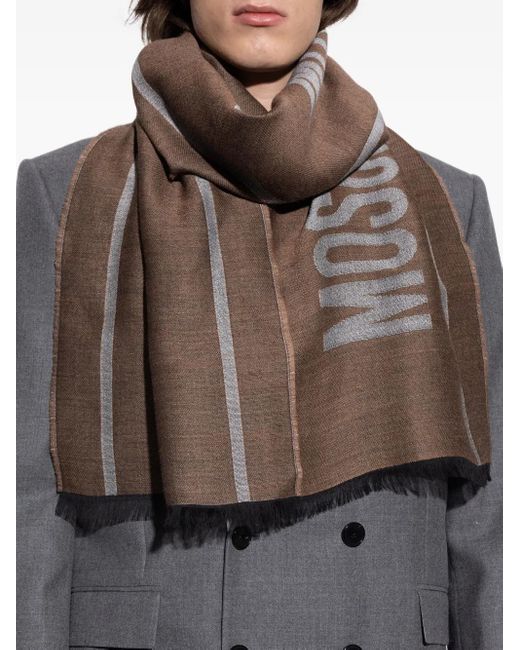 Moschino Brown Logo-Detail Wool Scarf