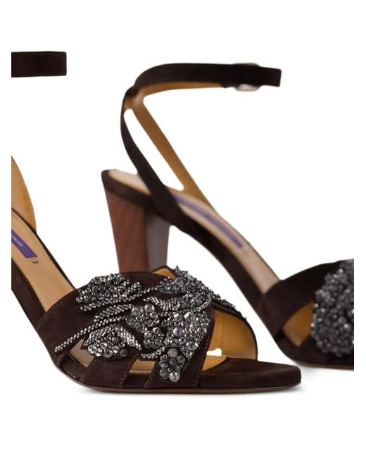 Ralph Lauren White Ryne Bead-Embroidered Heeled Sandals