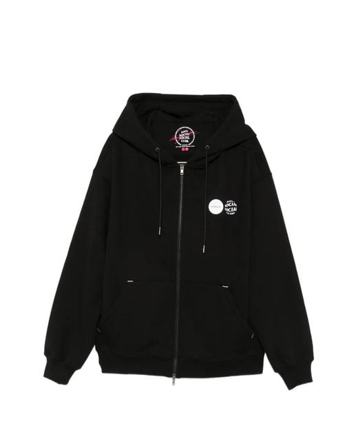ANTI SOCIAL SOCIAL CLUB Black Logo-Print Zip-Up Hoodie for men