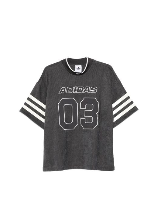 Adidas Gray Ribbed Logo-Print T-Shirt for men