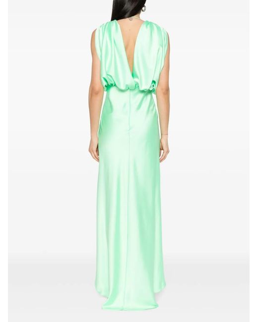 Pinko Green Dolcetto Long Dress With V-Neck