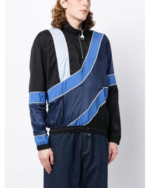 Ahluwalia Blue Striped Half-Zip Jacket for men