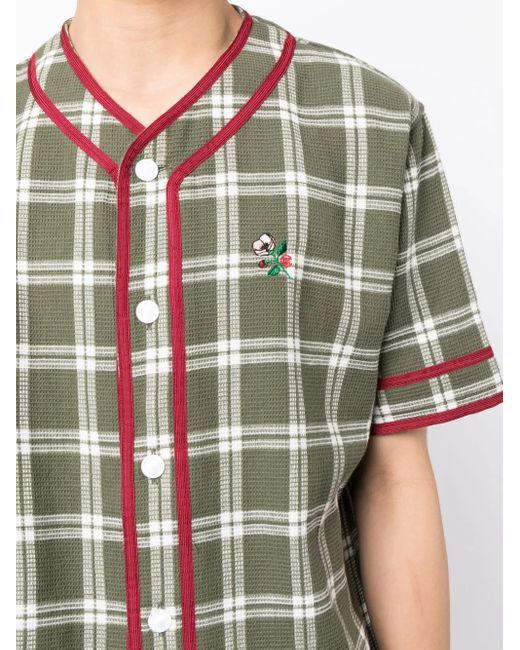 Clot Green Check-Pattern Striped-Edge Shirt for men