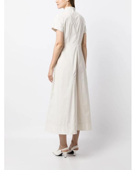 Shiatzy Chen White Band-Collar Midi Dress