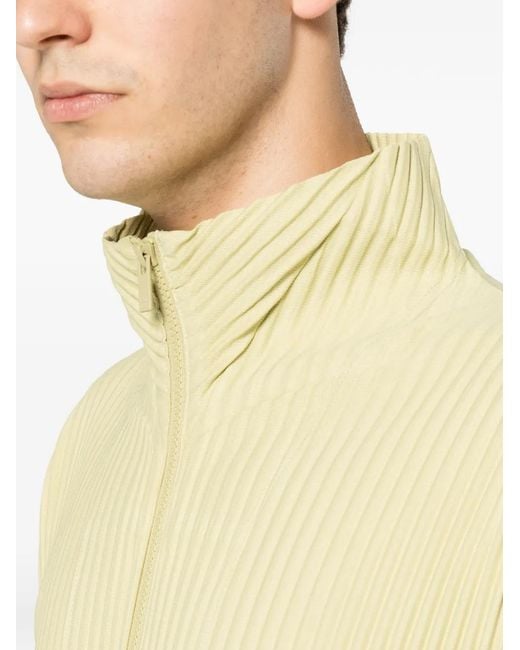 Homme Plissé Issey Miyake Yellow Pleated-Design Zip-Up Cardigan for men