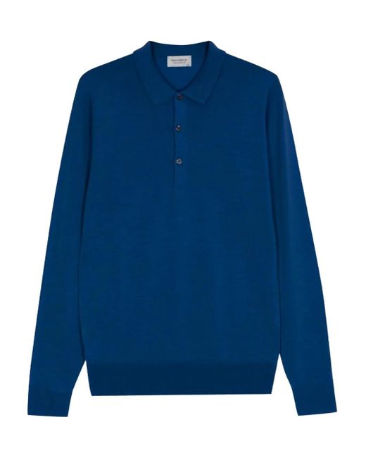 John Smedley Blue Belper Long-Sleeve Polo Shirt for men