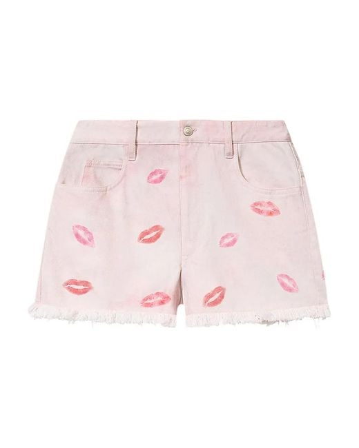 Isabel Marant Pink Lesia Kiss-Print Frayed Shorts