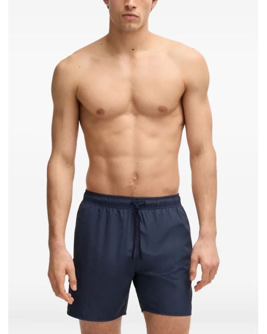 Boss Blue Logo-Embroidered Swim Shorts for men