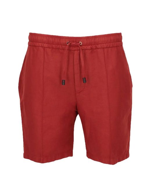Isaia Red Drawstring Pintuck Shorts for men