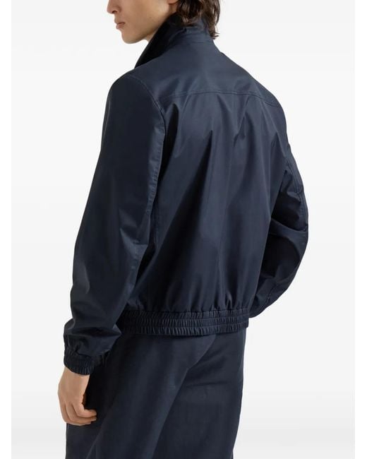 Brunello Cucinelli Blue Bonded Fabric Outerwear Jacket for men