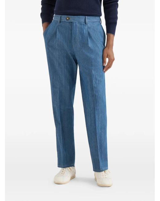 Brunello Cucinelli Blue Pantalon À Design Plissé for men