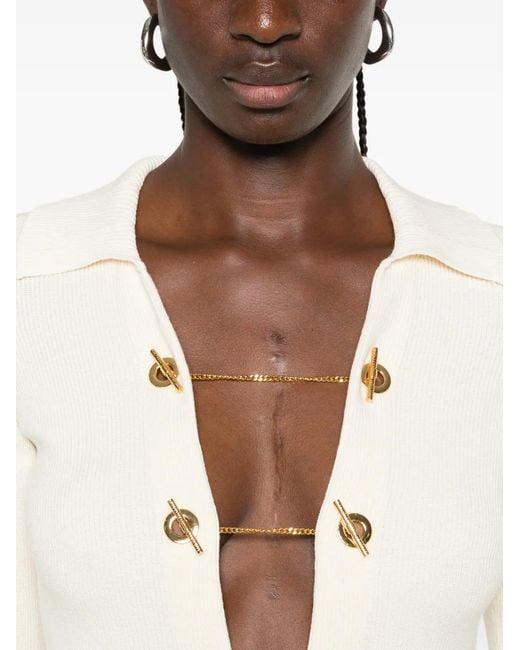 Elisabetta Franchi White Tone Chain-Link Detail Midi Dress
