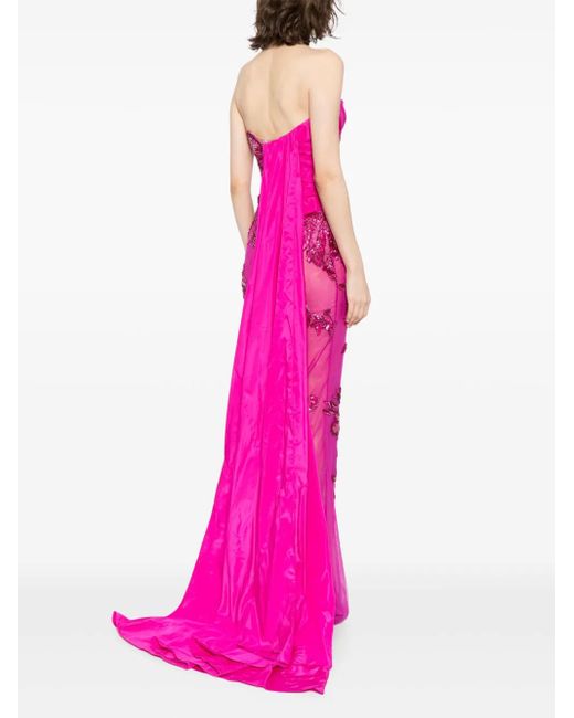 Saiid Kobeisy Pink Beaded Gathered Gown