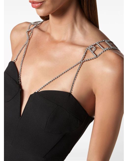 Philipp Plein Black Crystal-embellished Strap Cady Minidress
