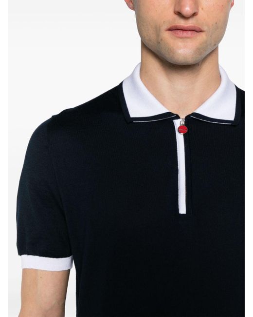 Kiton Black Short-zip Cotton Polo Shirt for men