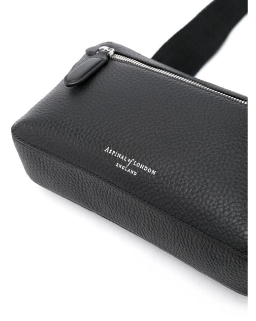 Aspinal Black Reporter Compact Leather Crossbody Bag for men