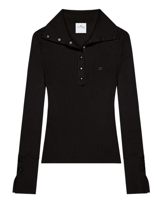 Courreges Black Geripptes Poloshirt