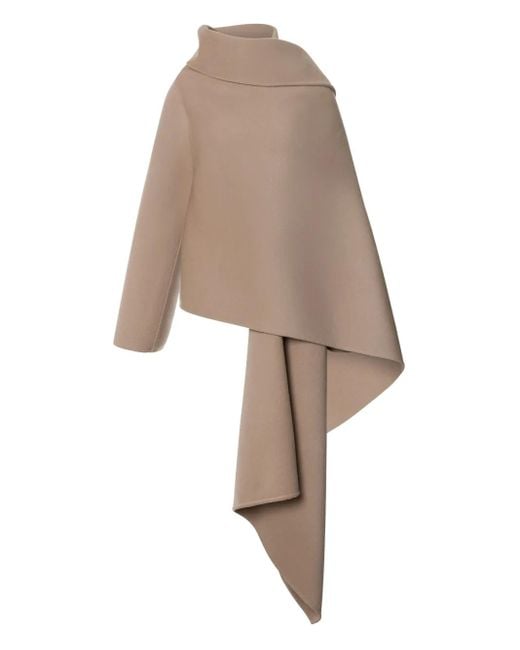 Alberta Ferretti Natural Asymmetric Draped Poncho