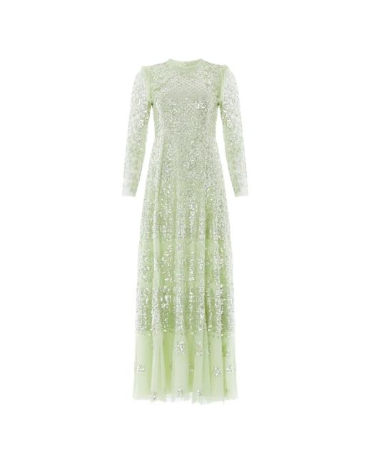 Needle & Thread Green Aurora Long-Sleeve Maxi Dress